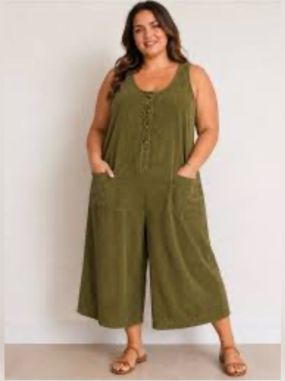 MODCLOTH Sz 1X Olive Green Cropped Wide-Leg Soft Corduroy Jumpsuit NEW WITH TAG